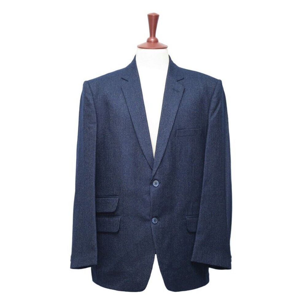 Mens Blazer Navy Blue Pinstripe Wool Formal Suit Jacket Wedding Sport Coat 46R